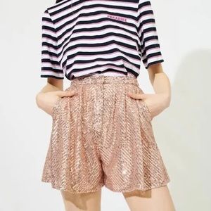 Maje Shorts | Woman Paillette Pleated Sequined Tulle Shorts Rose Gold, 38 Nwt